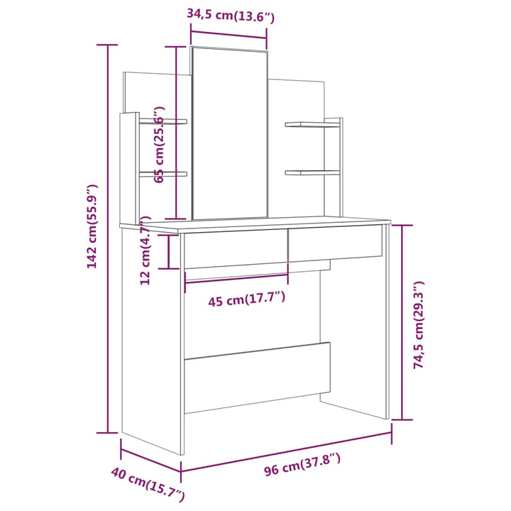 Schminktisch-Set 96X40X142 Cm