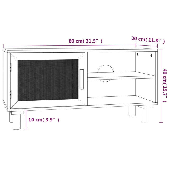 Tv-Schrank 80X30X40 Cm Massivholz Kiefer Natur-Rattan