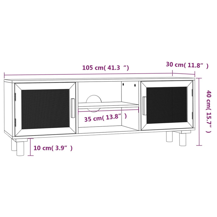 Tv-Schrank 105X30X40 Cm Massivholz Kiefer Natur-Rattan