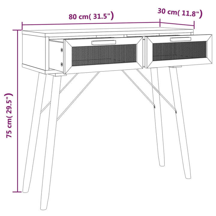 Konsolentisch 80X30X75 Cm Massivholz Kiefer Natur-Rattan