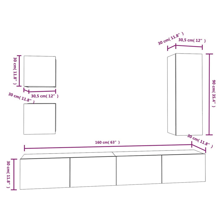 5-Tlg. Tv-Schrank-Set Weiß Holzwerkstoff Anthrazit