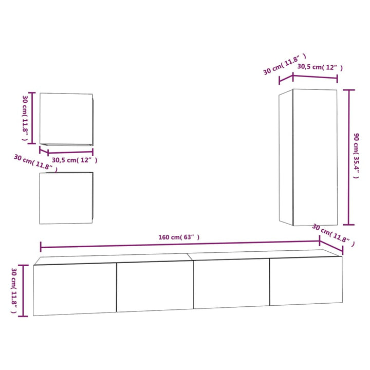 5-Tlg. Tv-Schrank-Set Schwarz Holzwerkstoff