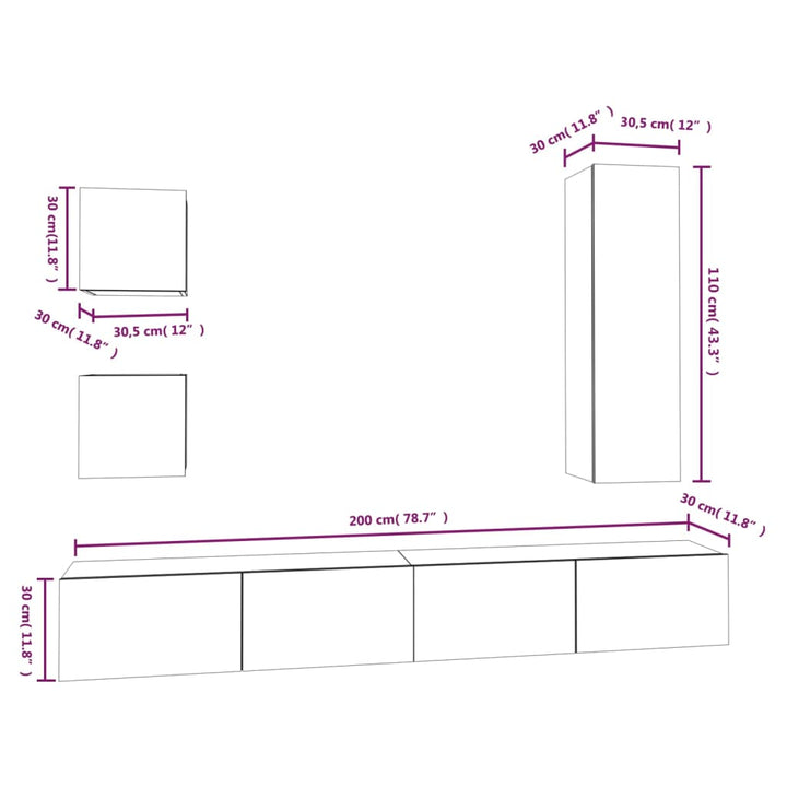 5-Tlg. Tv-Schrank-Set Schwarz Holzwerkstoff