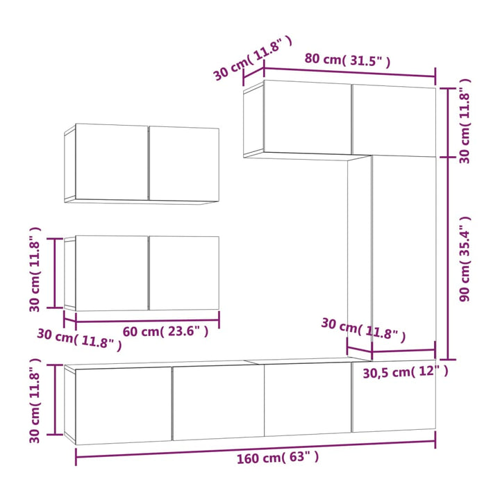 6-Tlg. Tv-Schrank-Set Schwarz Holzwerkstoff