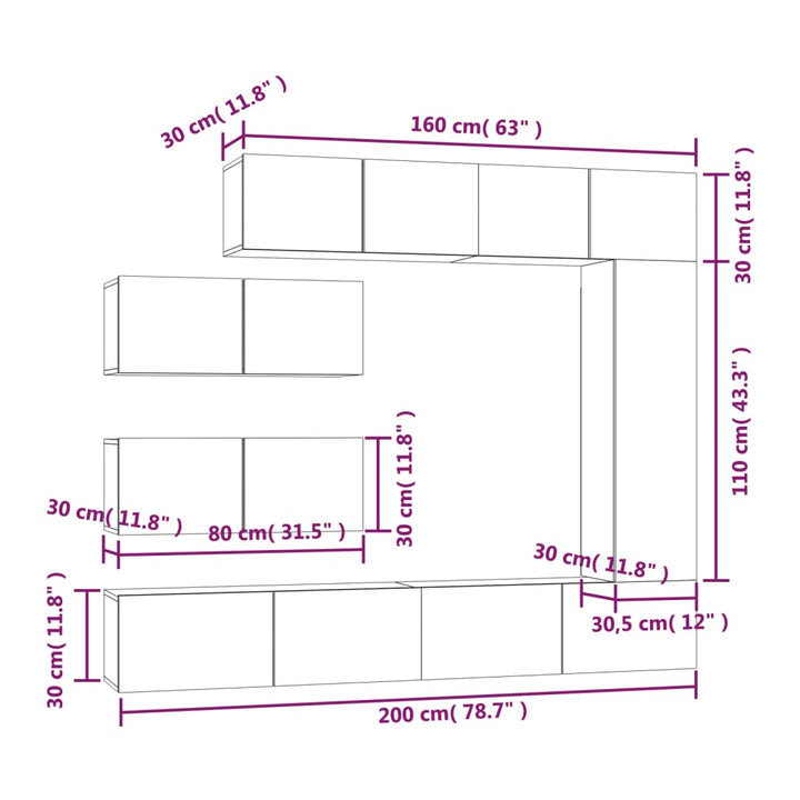 7-Tlg. Tv-Schrank-Set Weiß Holzwerkstoff