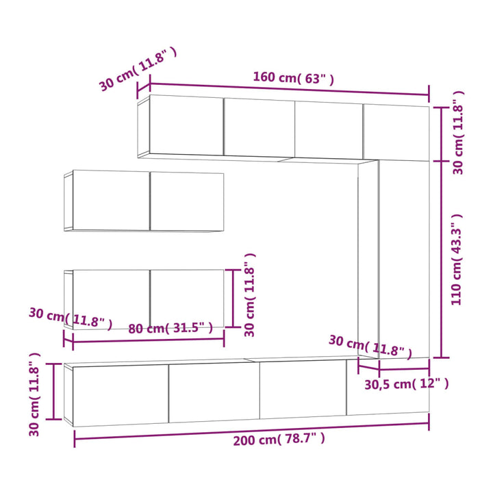 7-Tlg. Tv-Schrank-Set Räuchereiche Holzwerkstoff