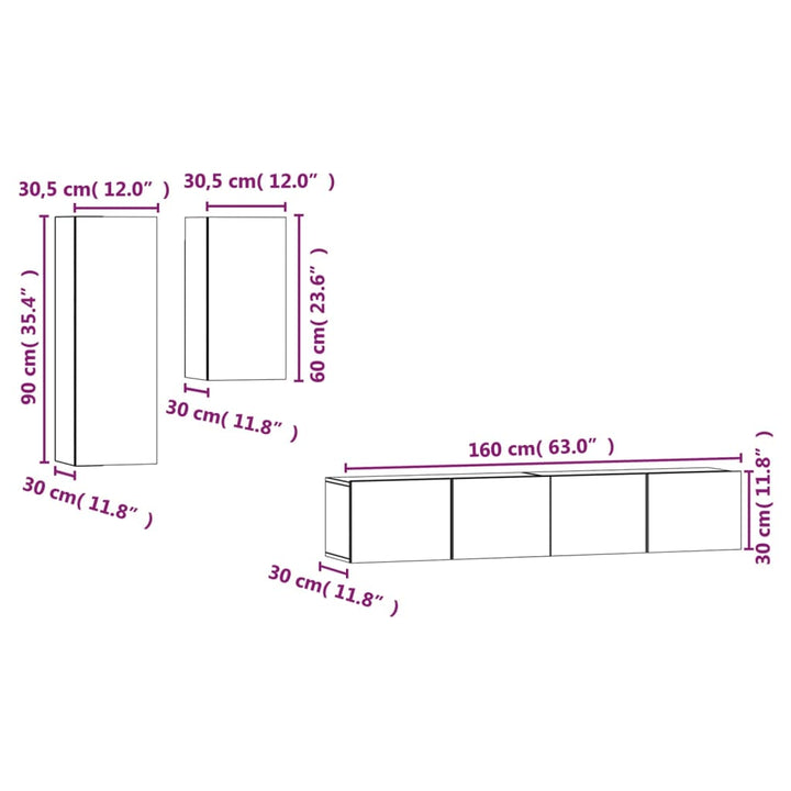 4-Tlg. Tv-Schrank-Set Holzwerkstoff