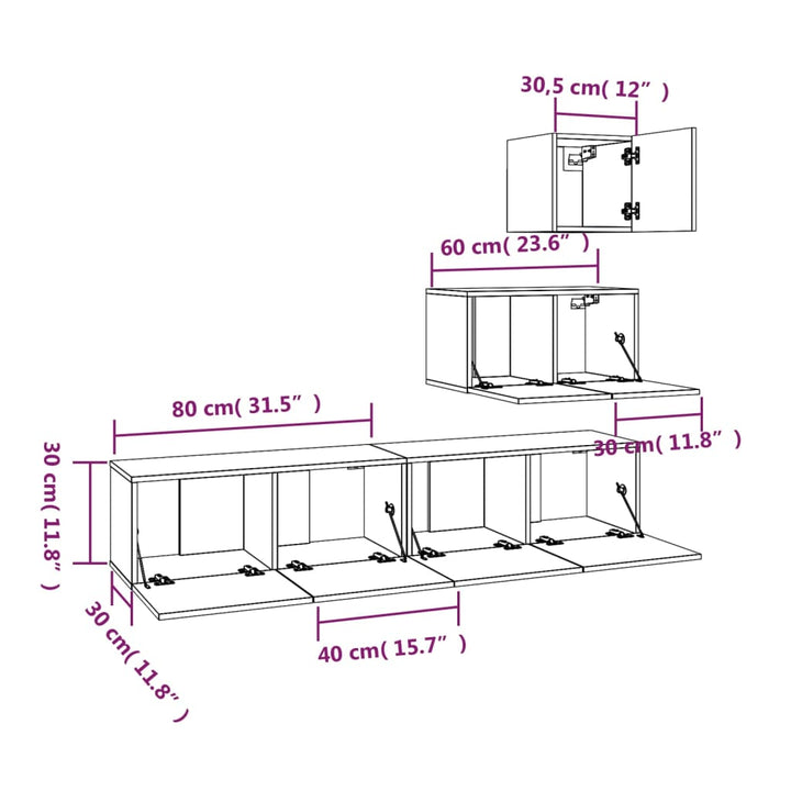 4-Tlg. Tv-Schrank-Set Holzwerkstoff