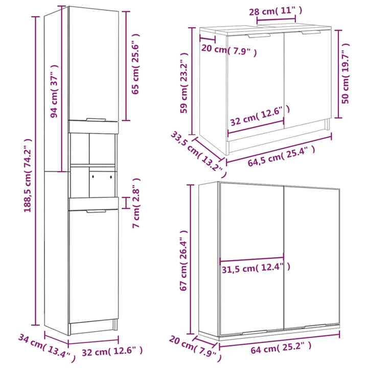 3-Tlg. Badmöbel-Set Holzwerkstoff