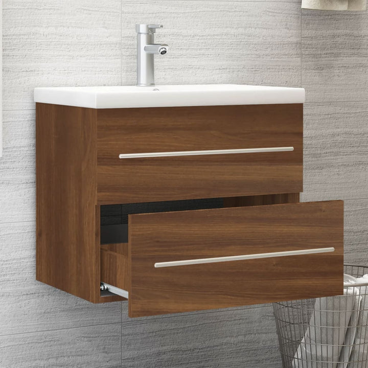 Waschbeckenschrank Mit Einbaubecken Braun Eiche Holzwerkstoff Braune Eiche