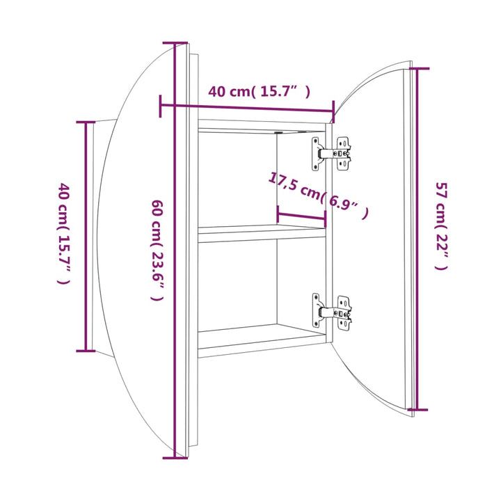 Badezimmerschrank Mit Rundem Spiegel & Led 40X40X17,5 Cm