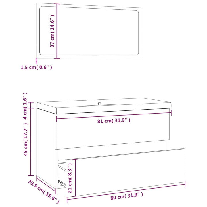 Badmöbel-Set Holzwerkstoff Räuchereiche