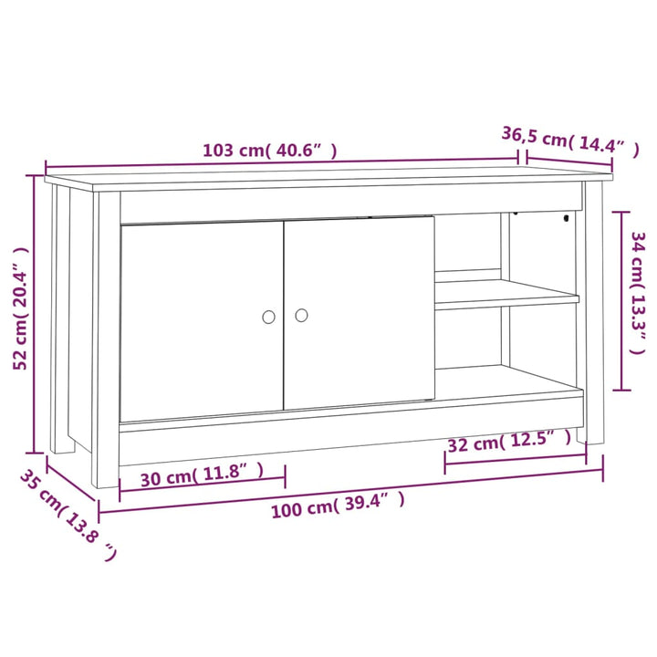 Tv-Schrank 103X36,5X52 Cm Massivholz Kiefer