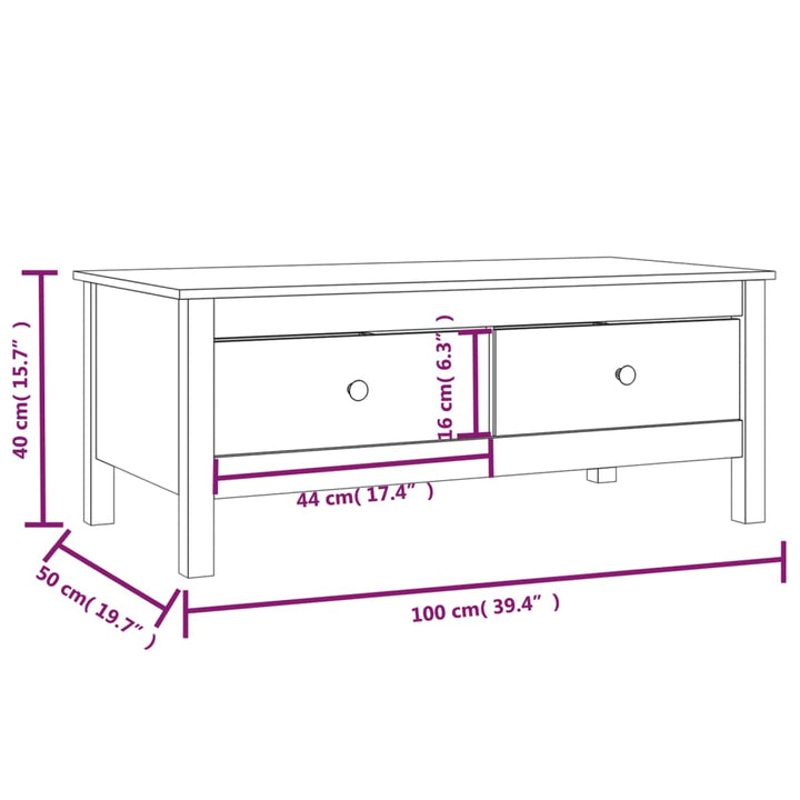 Couchtisch 100X50X40 Cm Massivholz Kiefer