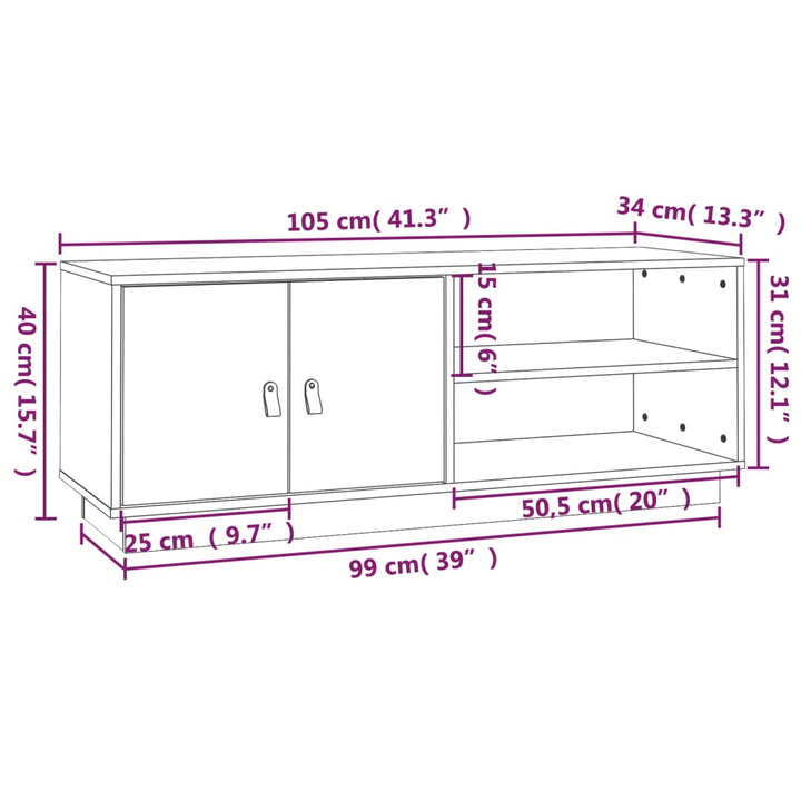 Tv-Schrank 105X34X40 Cm Massivholz Kiefer