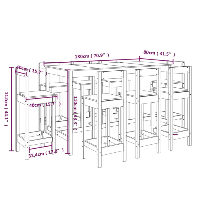 9-Tlg. Bar-Set Massivholz Kiefer