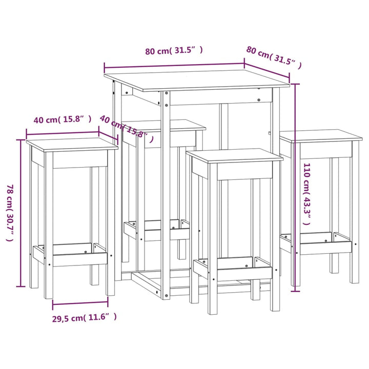 5-Tlg. Bar-Set Massivholz Kiefer