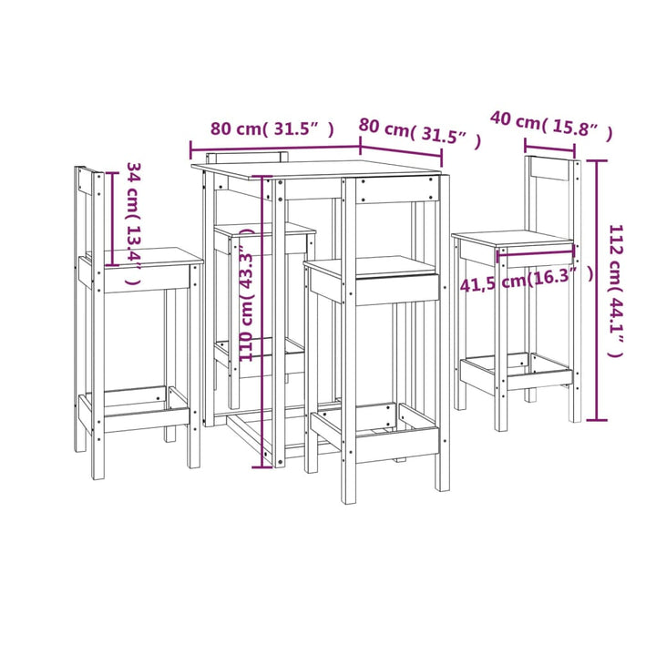 5-Tlg. Bar-Set Massivholz Kiefer