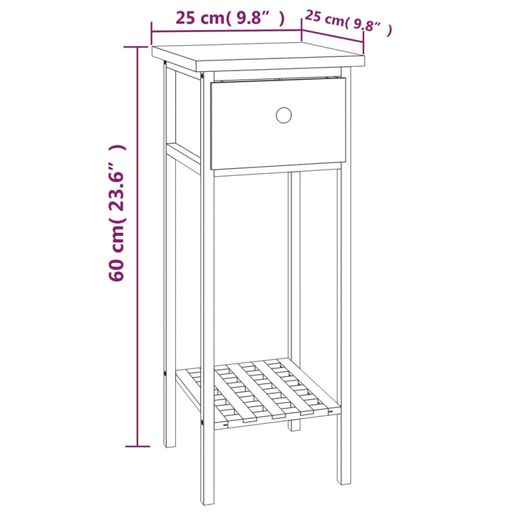 Beistelltisch Mit Schublade 25X25X60 Cm Massivholz Nussbaum Weiß