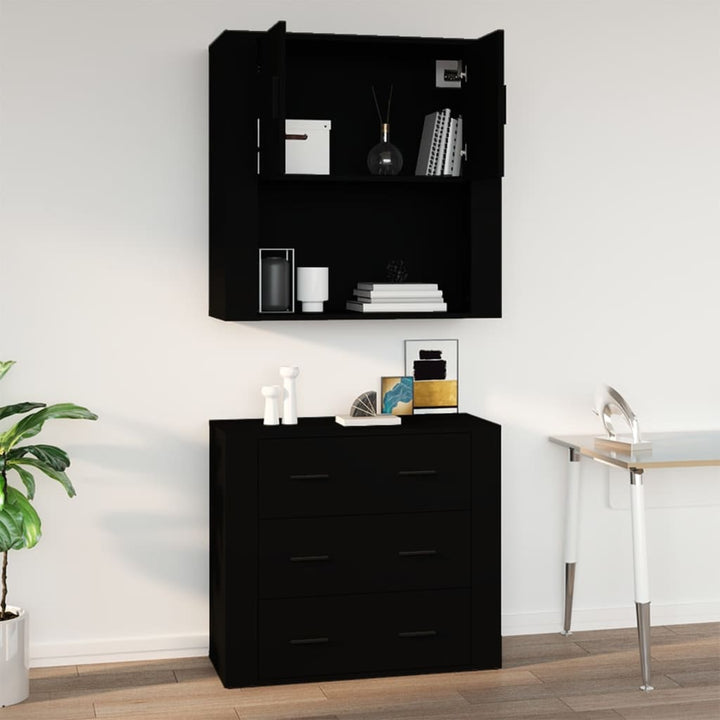 Wandschrank Schwarz 80X33X80 Cm Holzwerkstoff