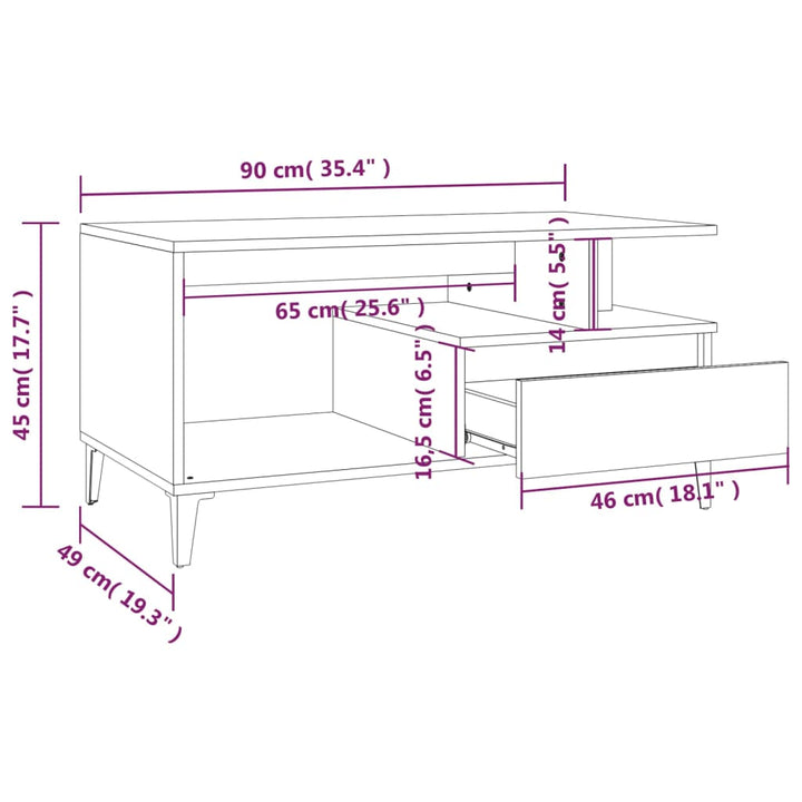 Couchtisch 90X49X45 Cm Holzwerkstoff