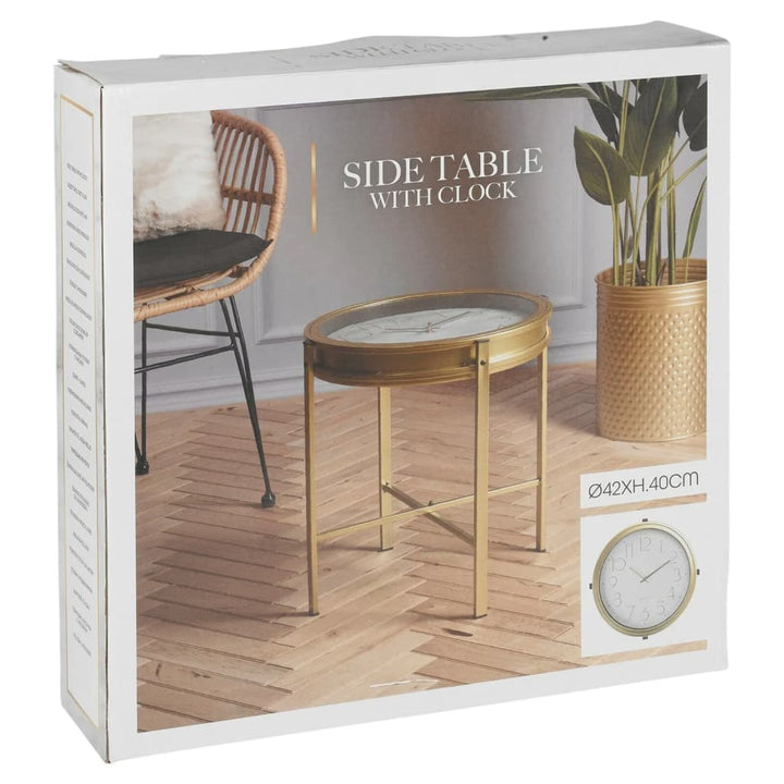 Home&Styling Beistelltisch Mit Uhr Golden Grau