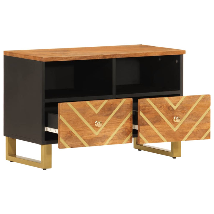 Tv-Schrank Braun Und Schwarz 70X33,5X46 Cm Massivholz Mango Grün Und Weiß