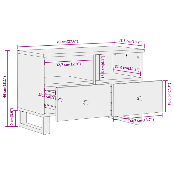 Tv-Schrank Braun Und Schwarz 70X33,5X46 Cm Massivholz Mango Grün Und Weiß