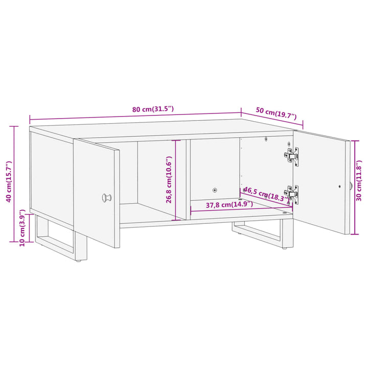 Couchtisch Braun Und Schwarz 80X50X40 Cm Massivholz Mango