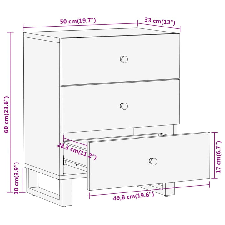 Nachttisch Braun Und Schwarz 50X33X60 Cm Massivholz Mango Grün