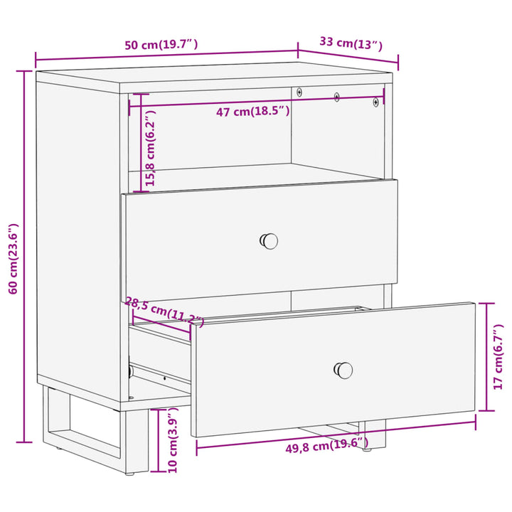 Nachttisch Braun Und Schwarz 50X33X60 Cm Massivholz Mango