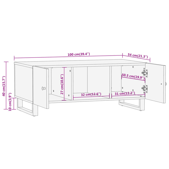 Couchtisch Braun Und Schwarz 100X54X40 Cm Massivholz Mango Warmweiß