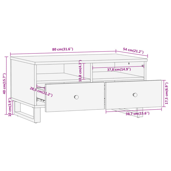 Couchtisch Braun Und Schwarz 80X54X40 Cm Massivholz Mango