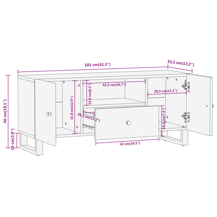 Tv-Schrank Braun Und Schwarz 105X33,5X46 Cm Massivholz Mango