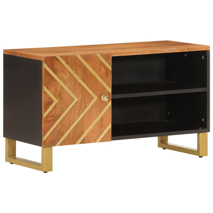 Tv-Schrank Braun Und Schwarz 80X31,5X46 Cm Massivholz Mango