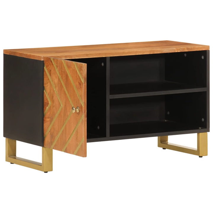 Tv-Schrank Braun Und Schwarz 80X31,5X46 Cm Massivholz Mango