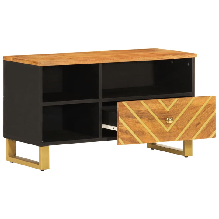 Tv-Schrank Braun Und Schwarz 80X33,5X46 Cm Massivholz Mango