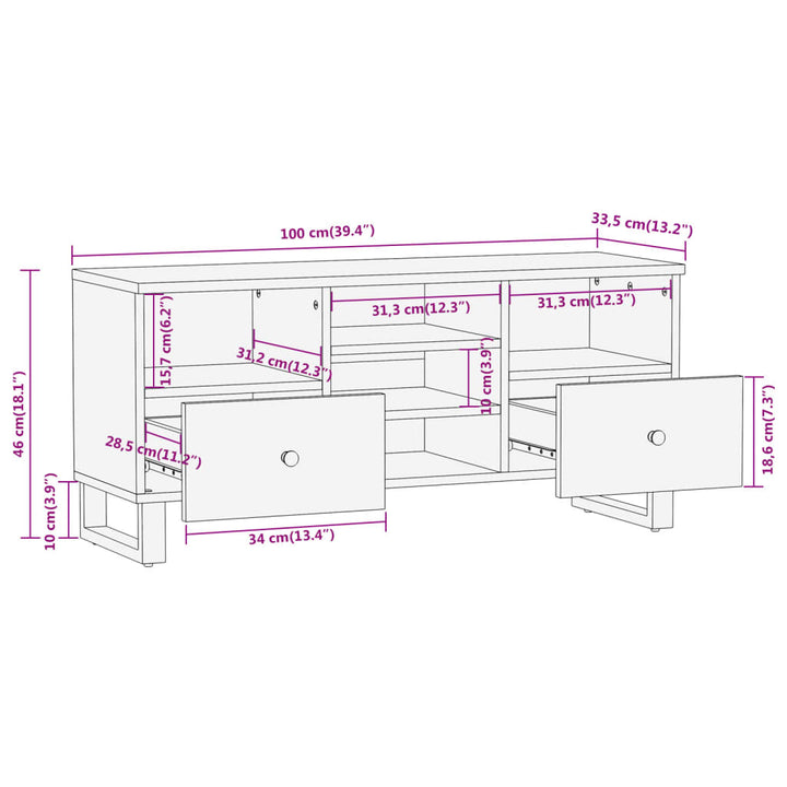 Tv-Schrank Braun Und Schwarz 100X33,5X46 Cm Massivholz Mango