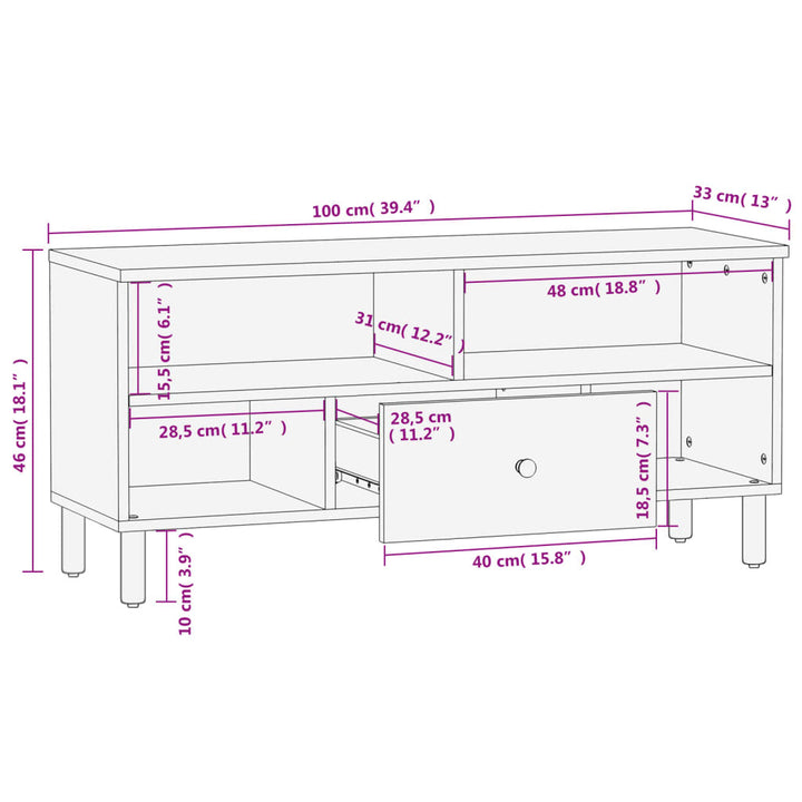 Tv-Schrank 100X33X46 Cm Massivholz Mango