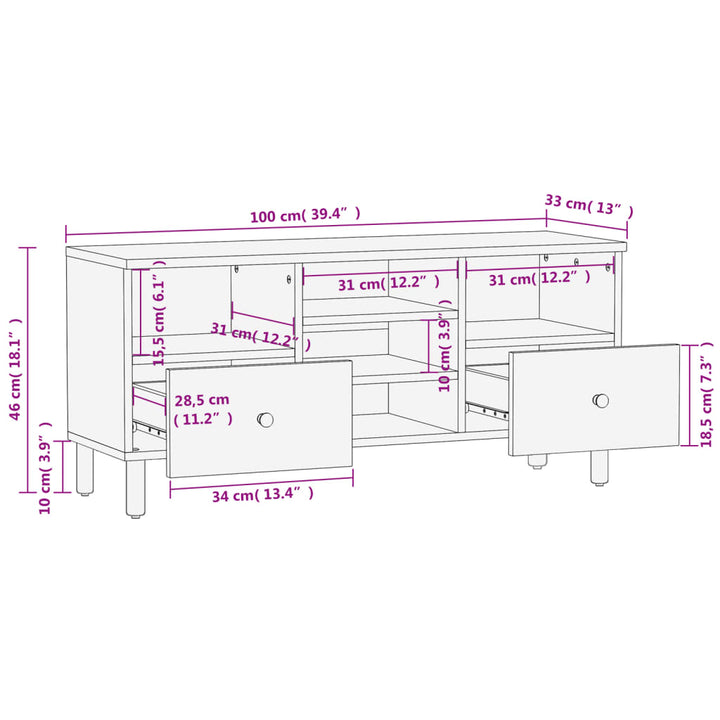 Tv-Schrank 100X33X46 Cm Massivholz Mango