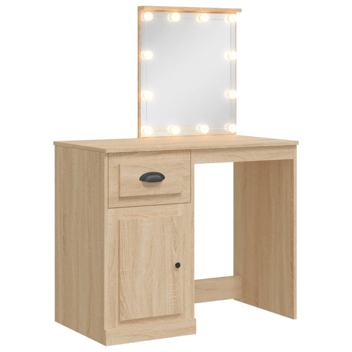 Schminktisch Mit Led-Leuchten Sonoma-Eiche 90X42X132,5 Cm