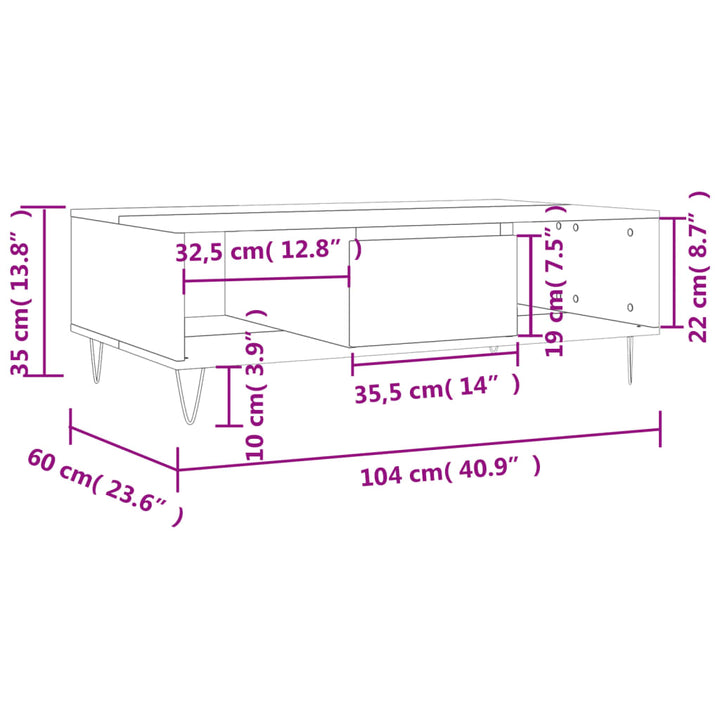 Couchtisch 104X60X35 Cm Holzwerkstoff