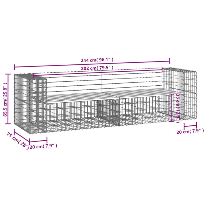 Gartenbank Aus Gabionen 244X71X65,5 Cm Massivholz Douglasie