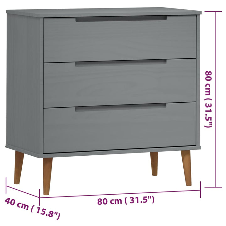 Schubladenschrank Molde 80X40X80 Cm Massivholz Kiefer