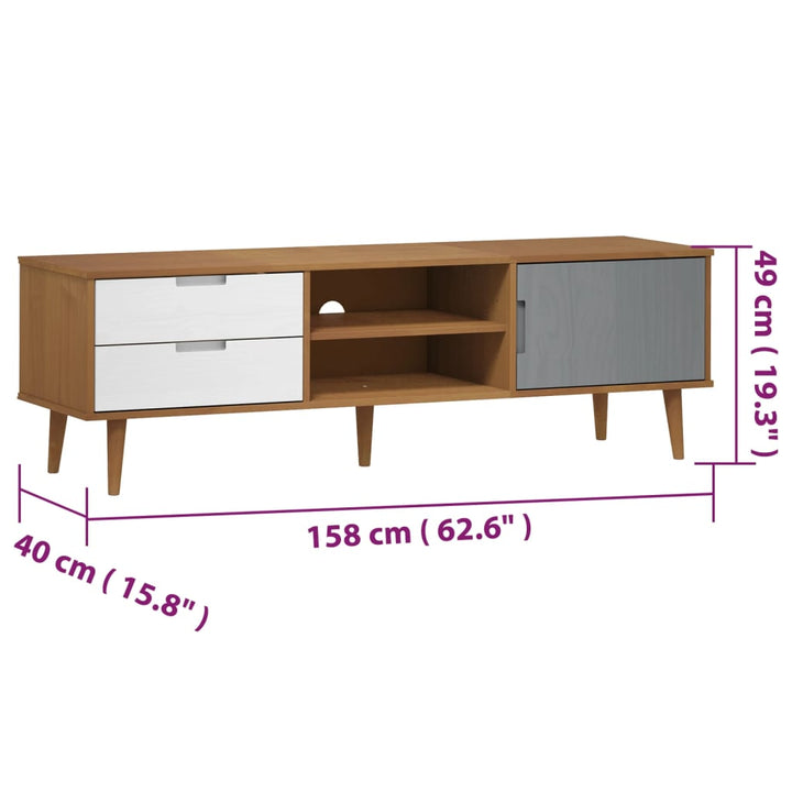 Tv-Schrank Molde Braun 158X40X49 Cm Massivholz Kiefer