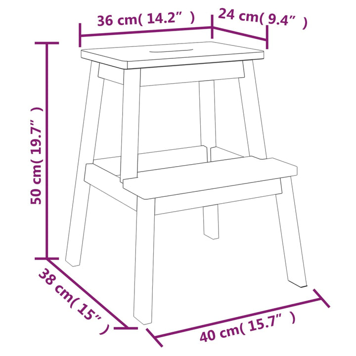 Tritthocker Mit 2 Stufen 40X38X50 Cm Massivholz Akazie