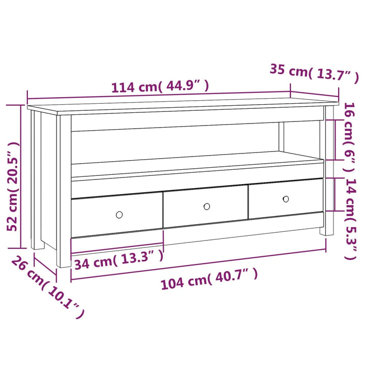 Tv-Schrank 114X35X52 Cm Massivholz Kiefer