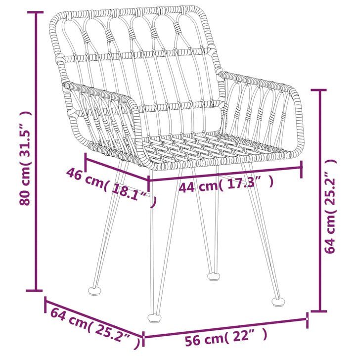 Gartenstühle 2 Stk. Mit Armlehnen 56X64X80 Cm Pe-Rattan