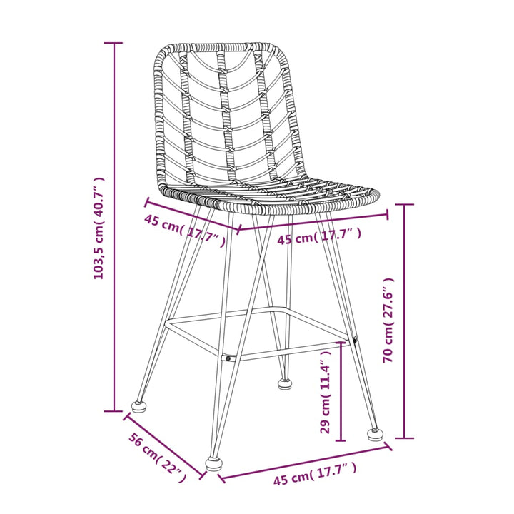 Barhocker 2 Stk. 45X56X103,5 Cm Pe-Rattan Und Stahl