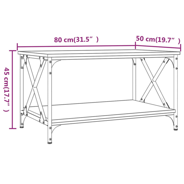 Couchtisch Braun Eichen-Optik 80X50X45 Cm Holzwerkstoff Eisen Braune Eiche